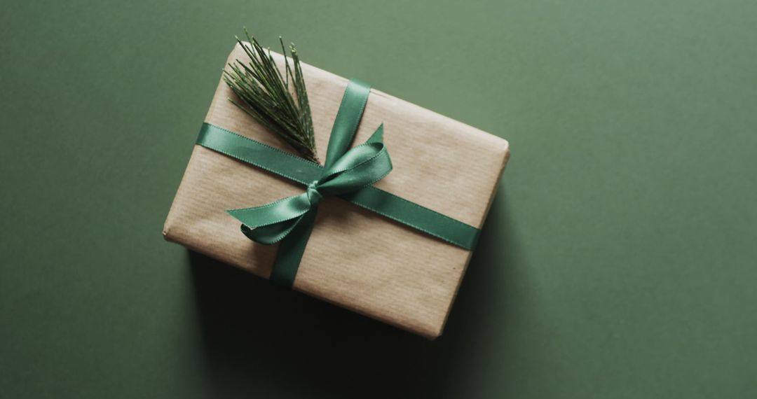 Elegant Gift Box with Evergreen Accent on Green Background