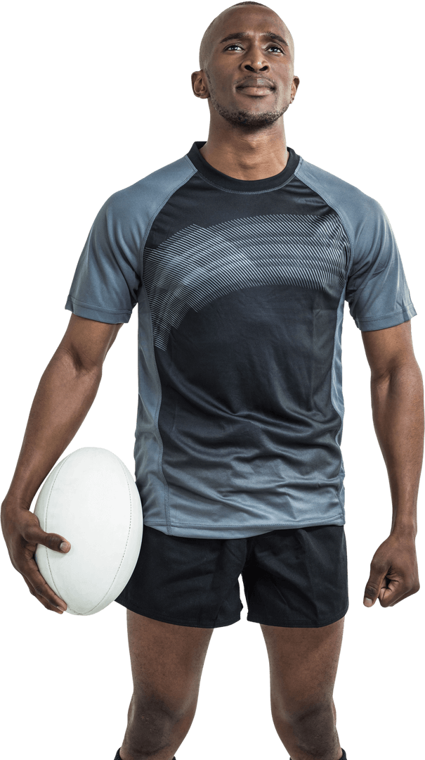 Transparent Confident Rugby Player Holding Ball