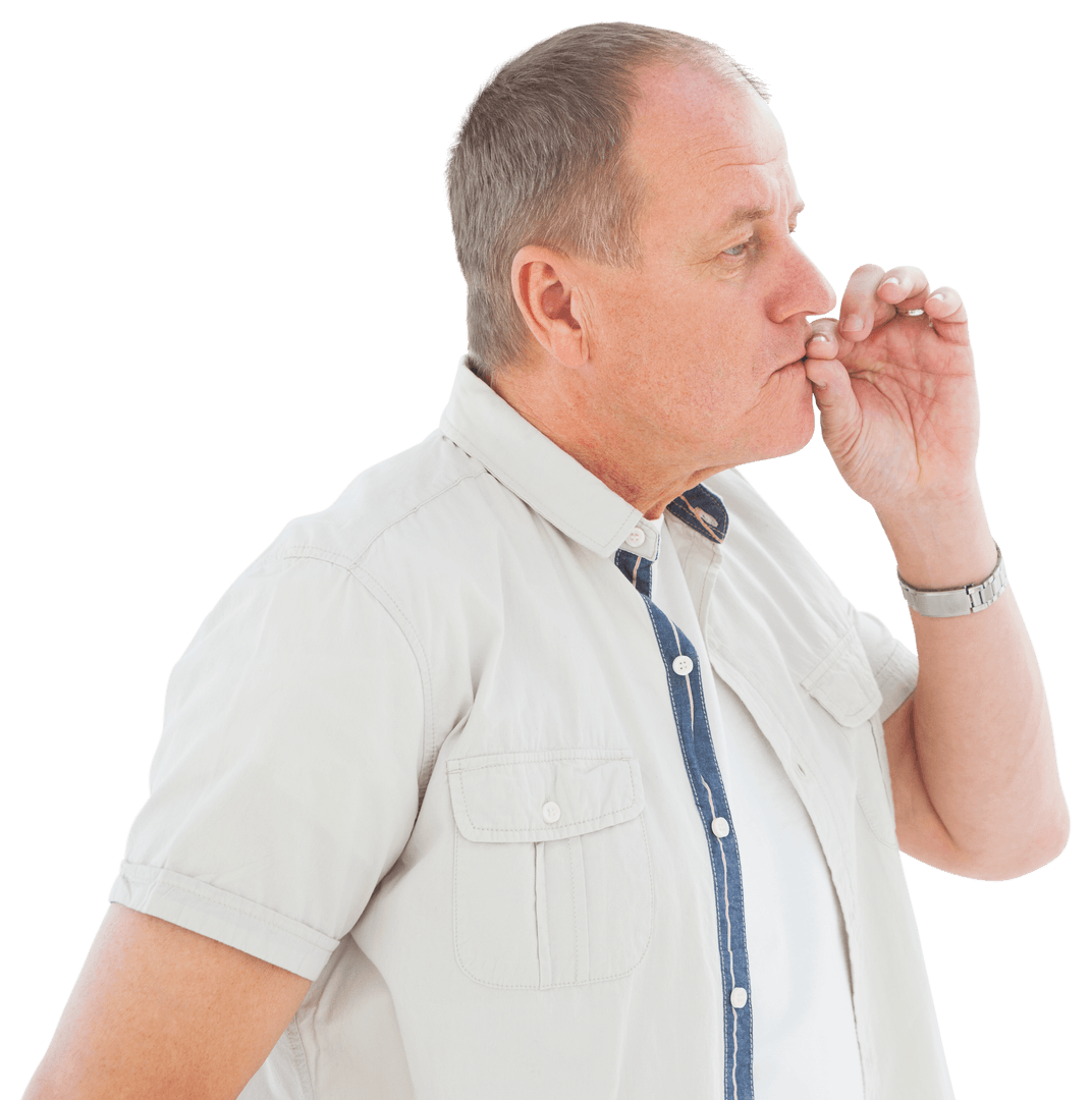 Transparent Elderly Man Requesting Silence Gesture