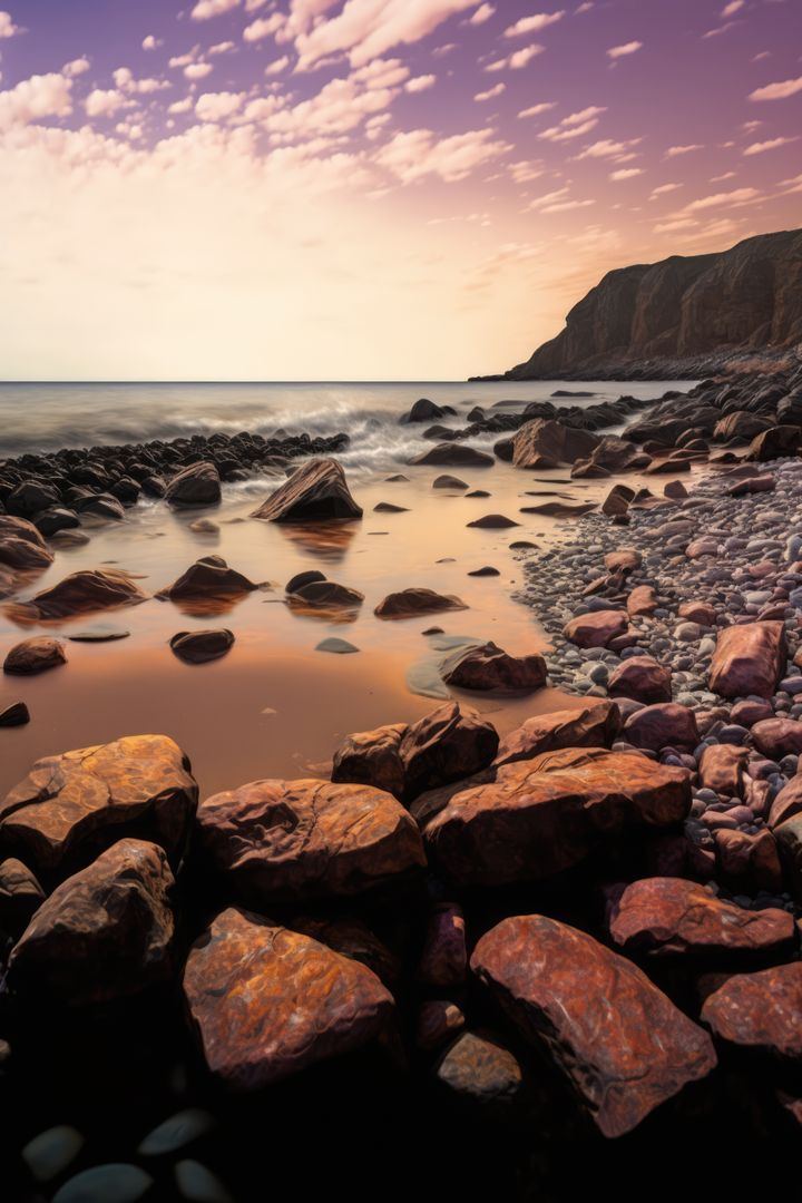 Rocky Seaside at Sunset with Vibrant Sky and Calm Waters - Free Images, Stock Photos and Pictures on Pikwizard.com