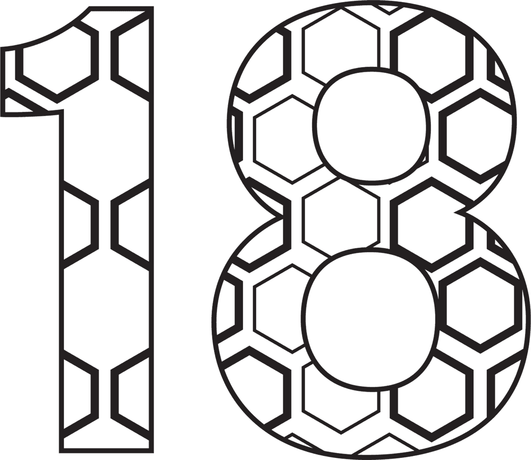 Elegant Number 18 with Geometric Pattern on Transparent Background