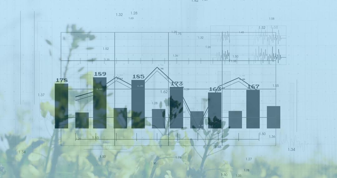 Financial Data Overlay On Floral Background Conveys Growth