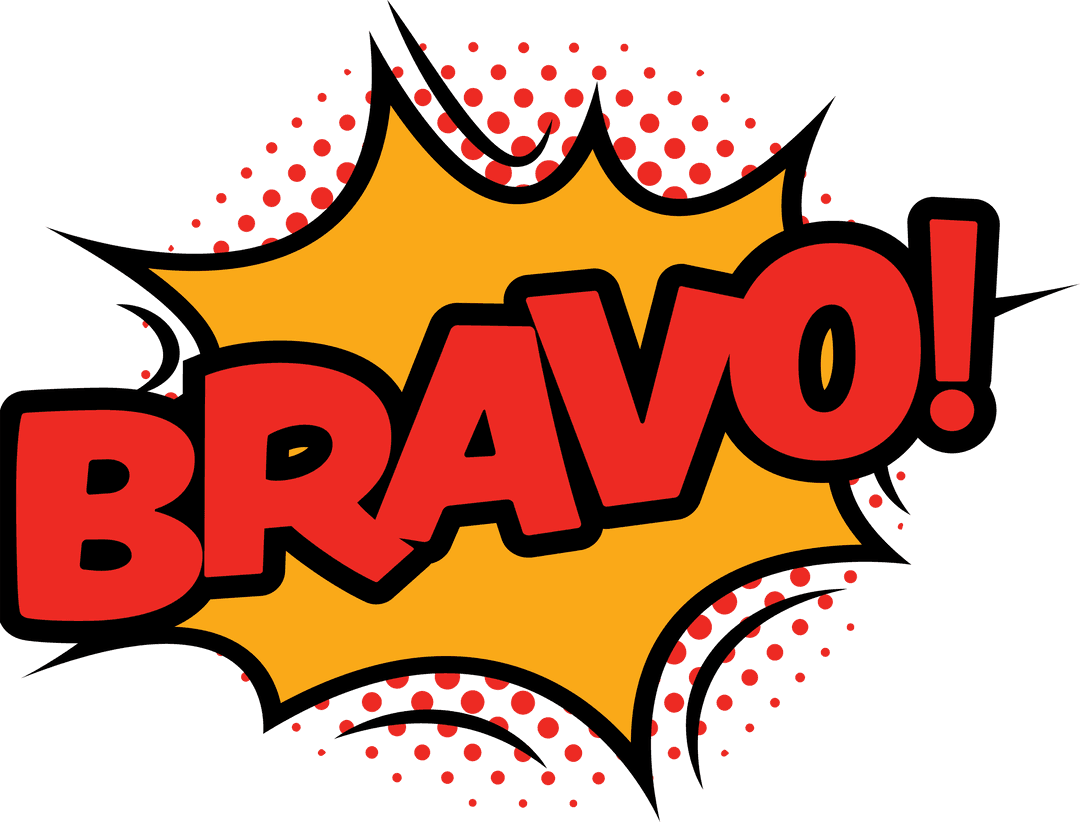 Bravo Comic Text Cartoon Style on Transparent Background