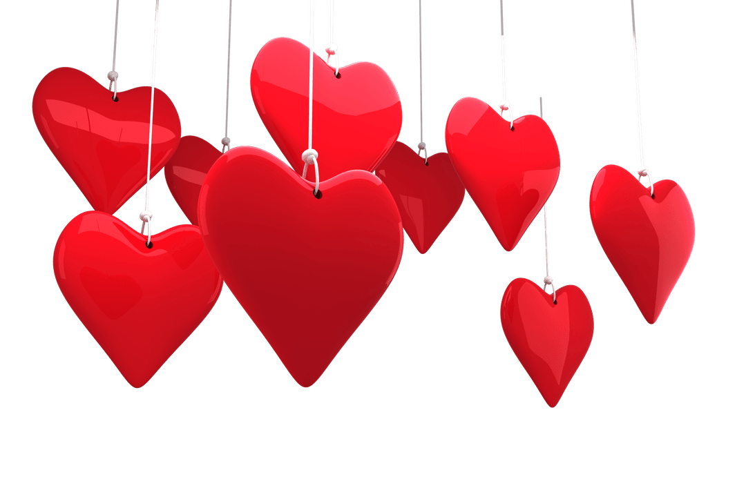 Red Hearts on Strings Floating Vecter Illustration Transparent
