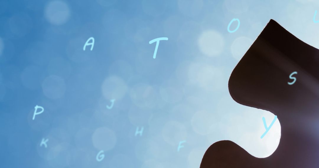 Interlocking Puzzle Pieces and Letters on Blue Background