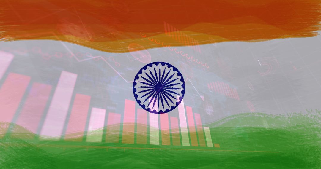 Indian Flag Overlaid with COVID-19 Statistics and Graphs