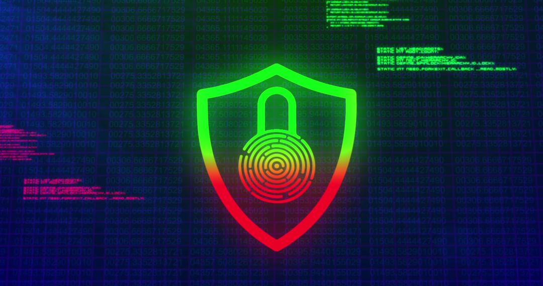Futuristic Cybersecurity Symbol with Shield and Binary Encryption