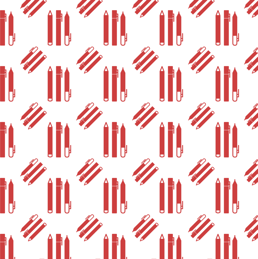 Transparent Red Pens Pattern With Writing and Design Elements