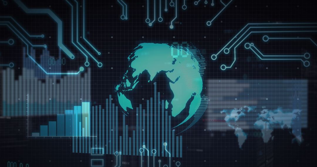 Digital Globe with Circuit Elements and Data Visuals