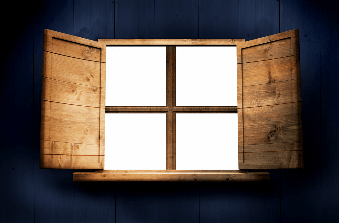 Open Wooden Window with Transparent Background for Design Mock Up