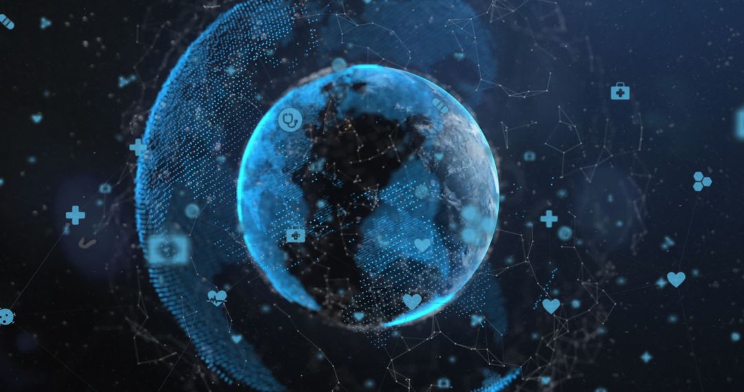 Digital Earth Surrounded by Data Flow and Media Icons