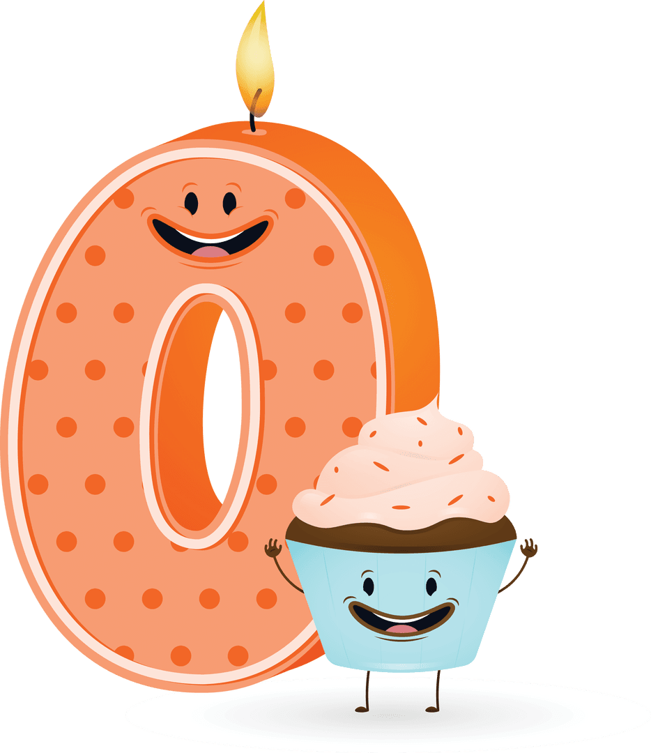 Birthday Celebration with Candle Zero and Cupcake on Transparent Background