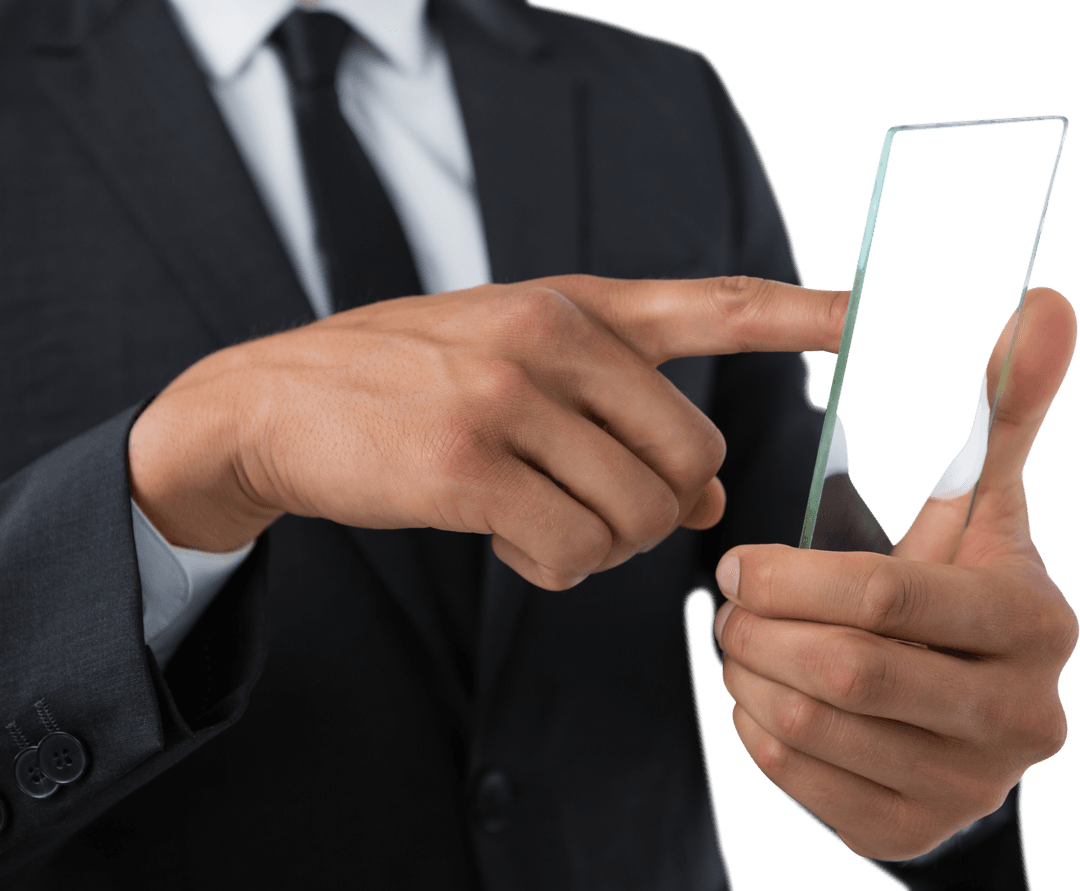 Businessman Interacting with Transparent Touchscreen Technology