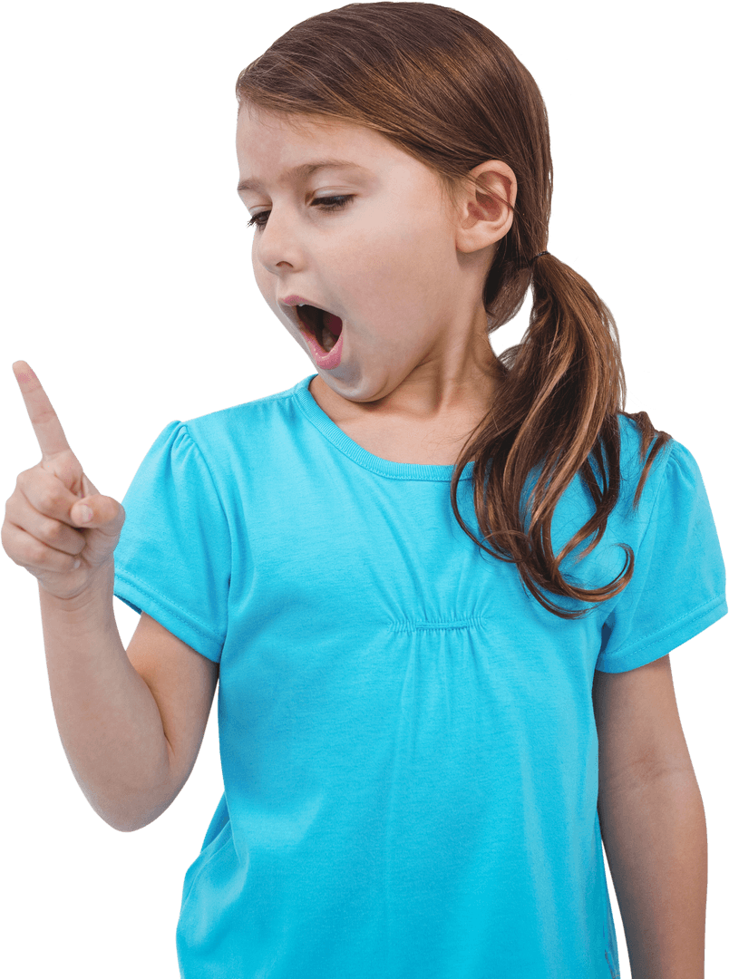Surprised Girl with Mouth Open Pointing Finger