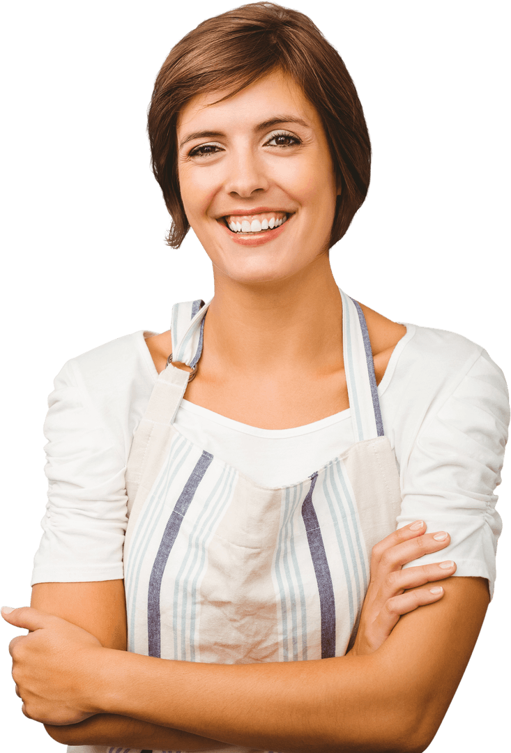 Smiling Caucasian Woman in Apron on Transparent Background