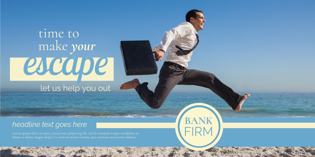 Businessman Jumping on Beach Representing Financial Liberation and Freedom