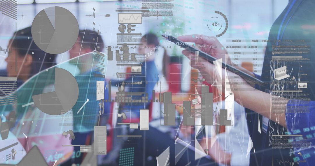 Business People Analyzing Data with Futuristic Graphics