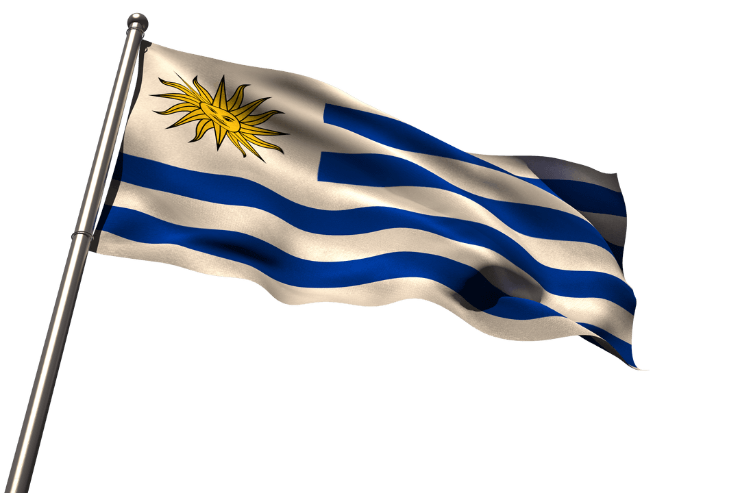 Waving Uruguayan Flag with Transparent Background in Wind