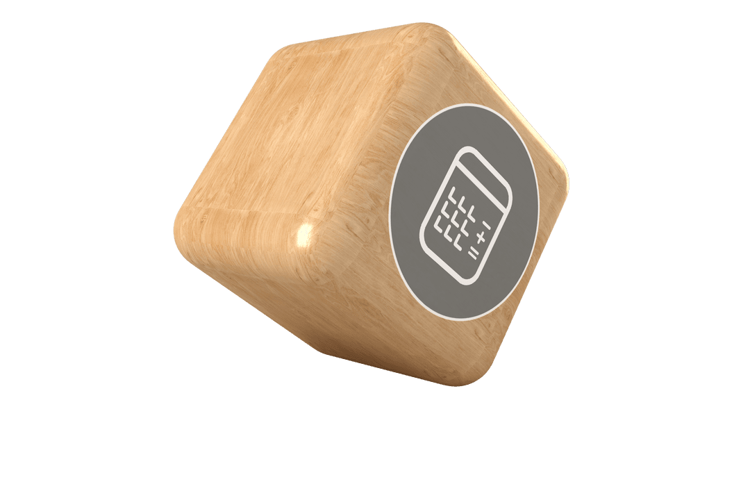 Wooden Dice with Calculator Icon on Transparent Background