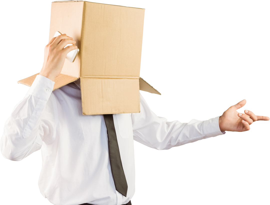 Transparent Businessman with Box on Head and Smartphone Calls - Download Free Stock Images Pikwizard.com