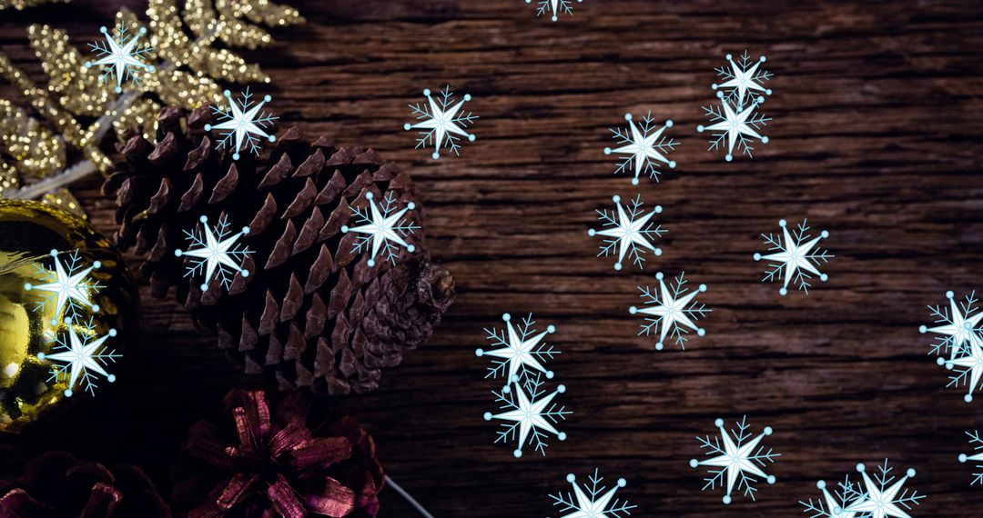 Festive Pine Cones with Sparkling Snowflakes on Winter Background