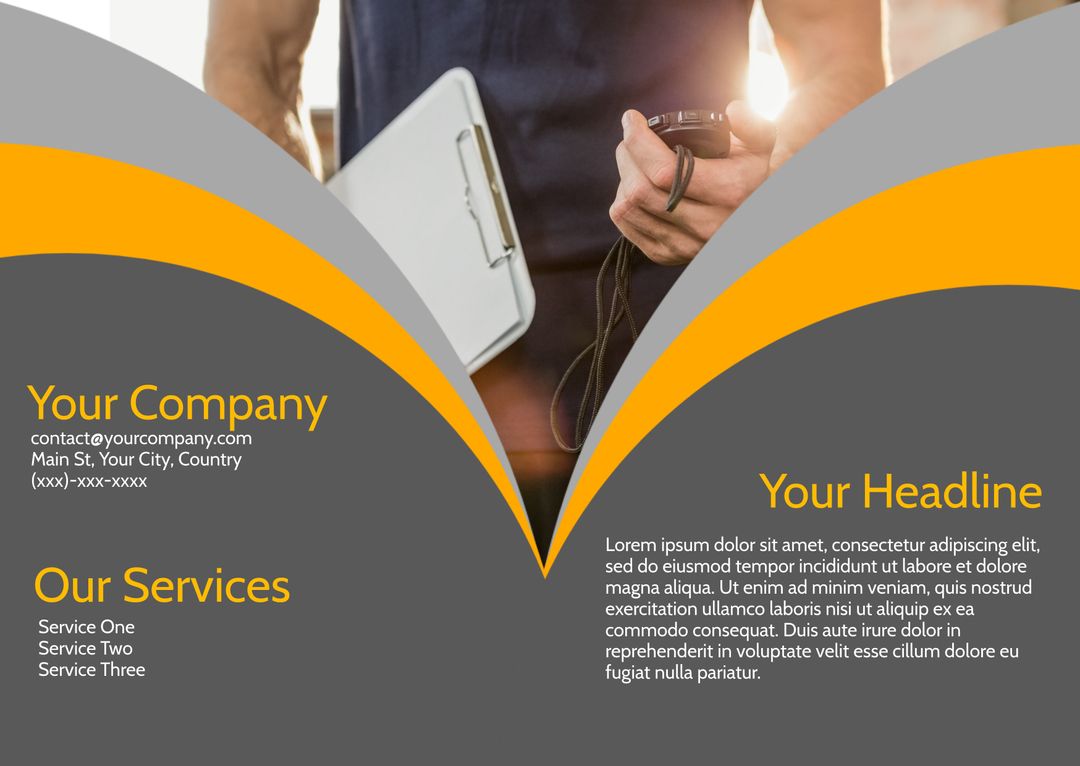 Corporate Service Promotion Template with Professional Holding Tablet