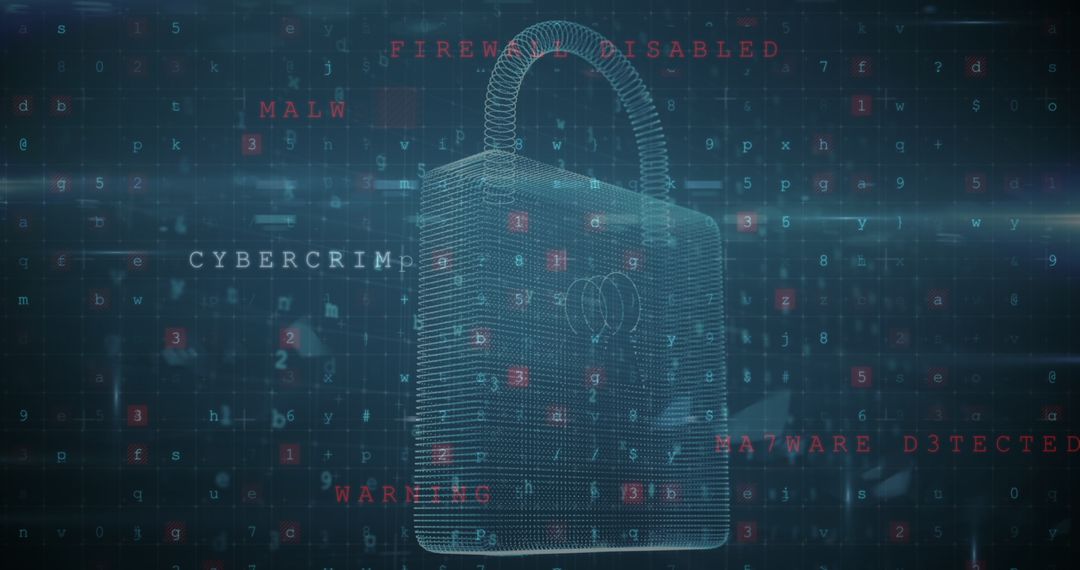 Data Security Concept with Digital Padlock and Warning Texts