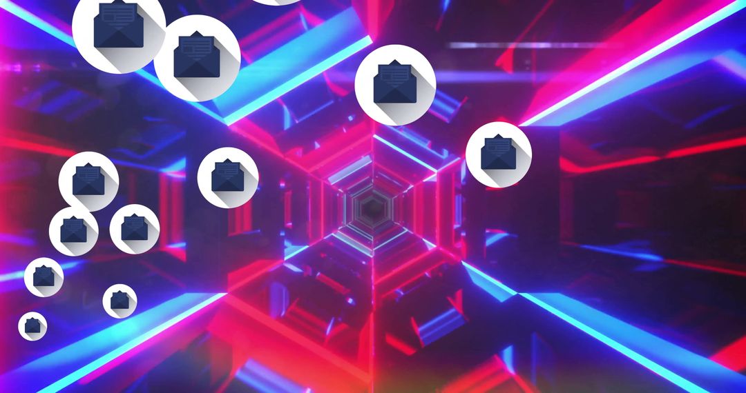 Futuristic Hexagon Tunnel with Abstract Icons Overlay