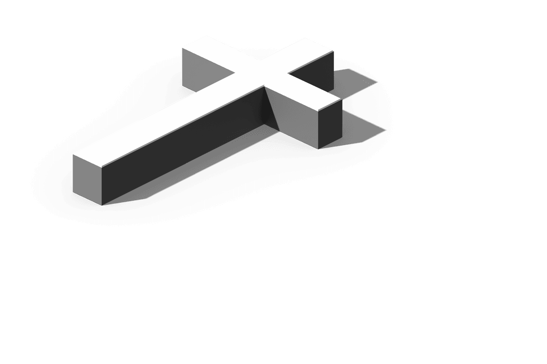 3D Transparent White Christian Cross Symbol on Black Background