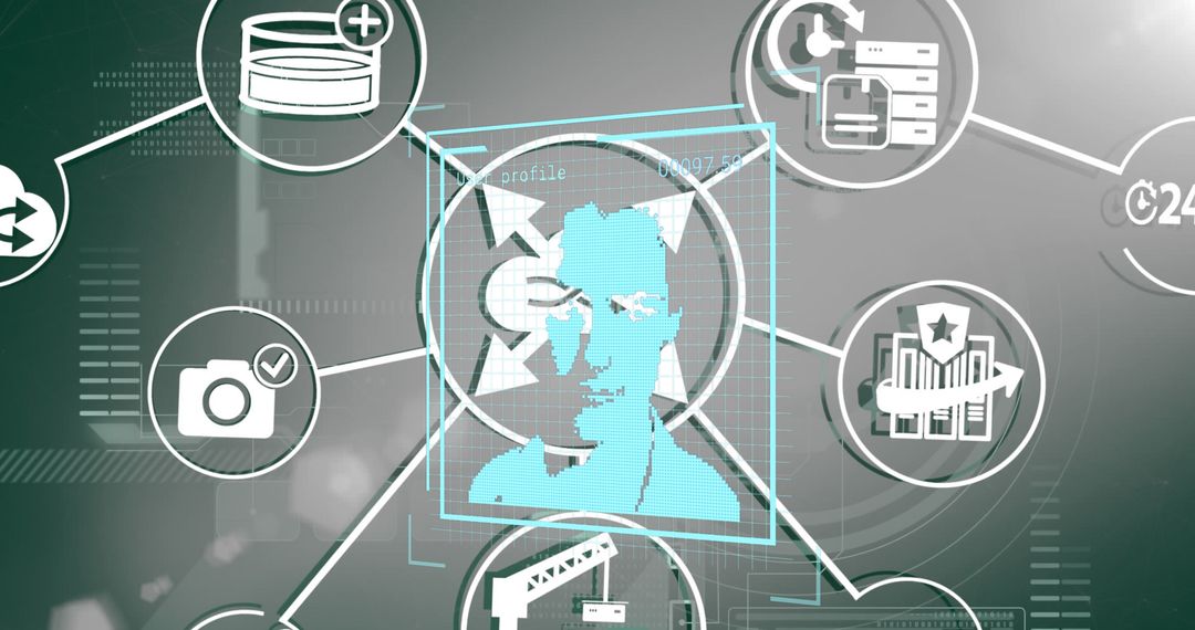 Digital Network of Media Icons and Data Scanning