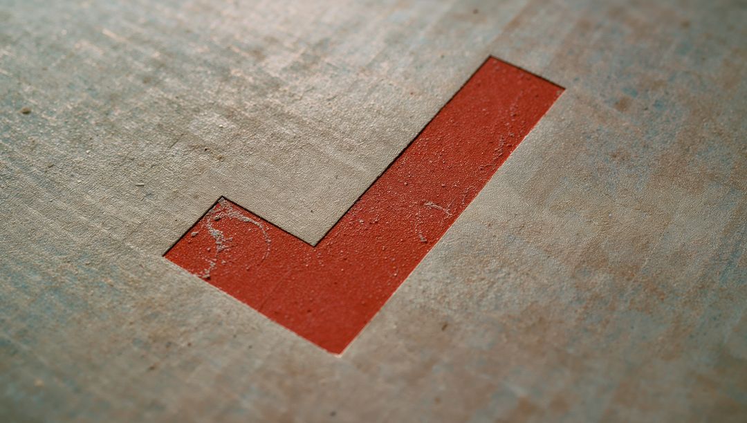 Red Check Mark on Rustic Textured Surface