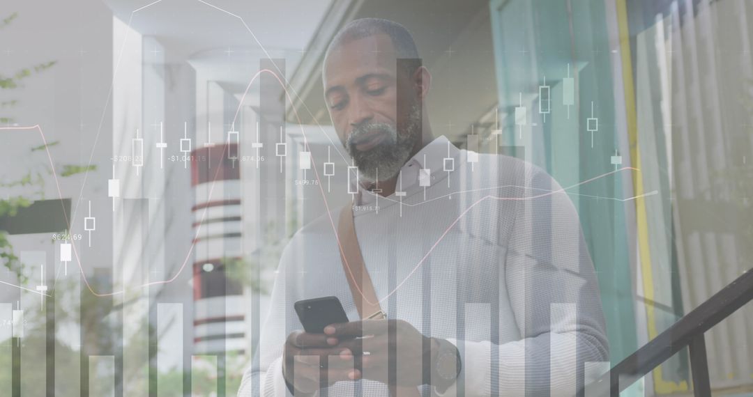 Senior Man Analyzing Financial Data on Smartphone