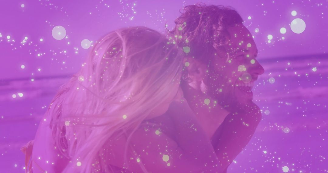 Joyful Couple on Beach Sparkling with Romance