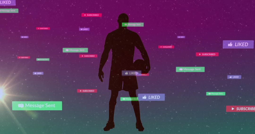 Silhouette Basketball Player with Digital Notifications Overlay