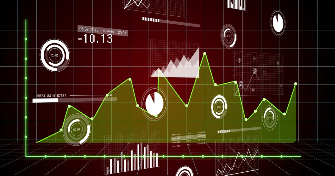 Digital Data Processing with Green Line Graph and Business Icons