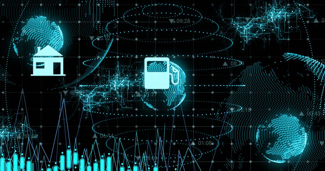 Futuristic Global Data Network with Digital Icons