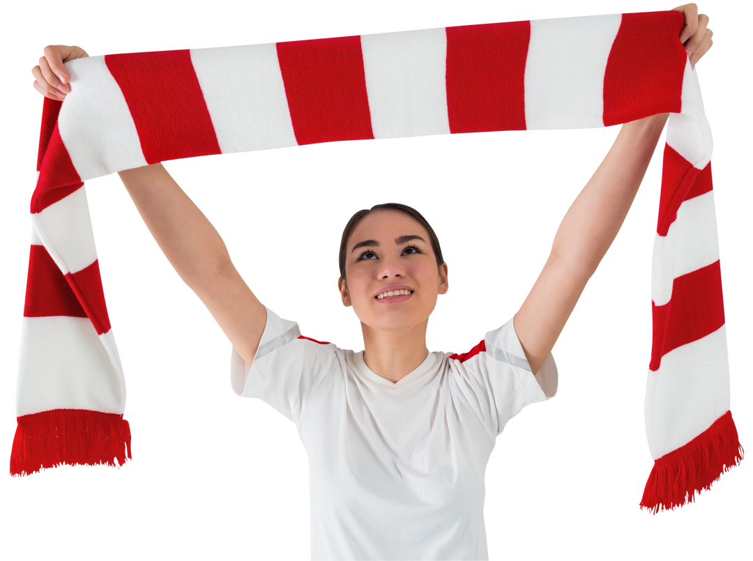 Football Fan Holding Red And White Scarf Transparent Background - Download Free Stock Images Pikwizard.com