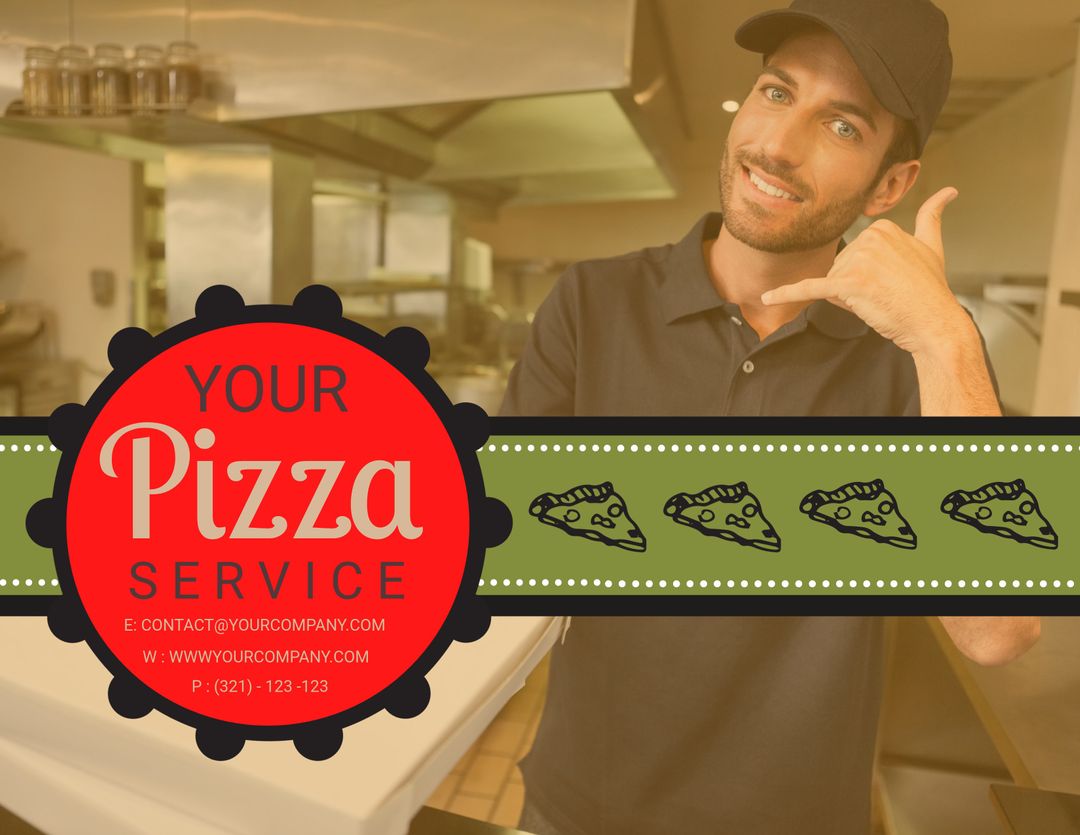 Friendly Pizza Chef Promoting Local Pizza Delivery Service