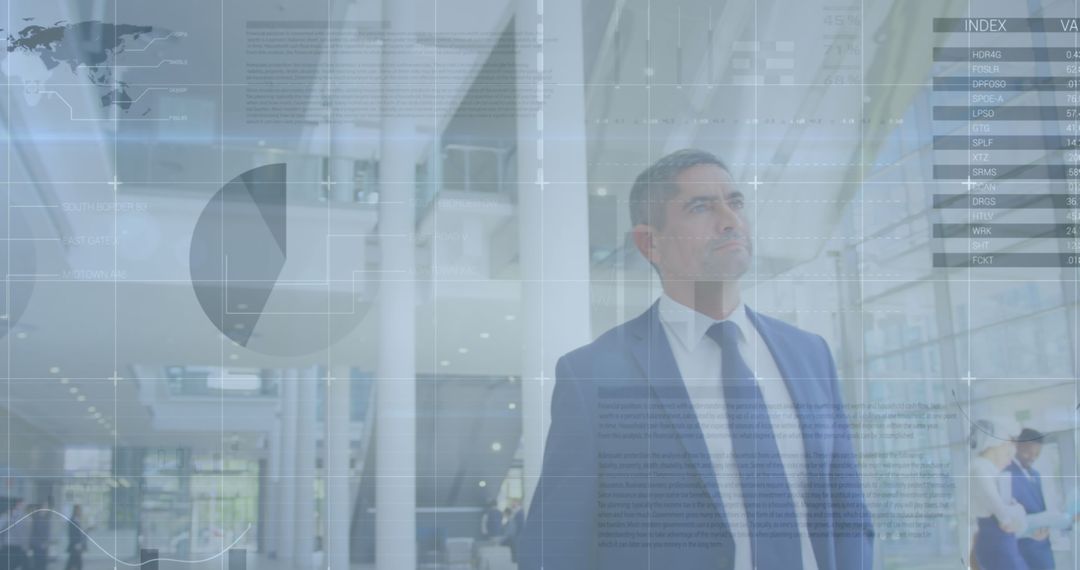 Businessman With Digital Financial Data Interface Background