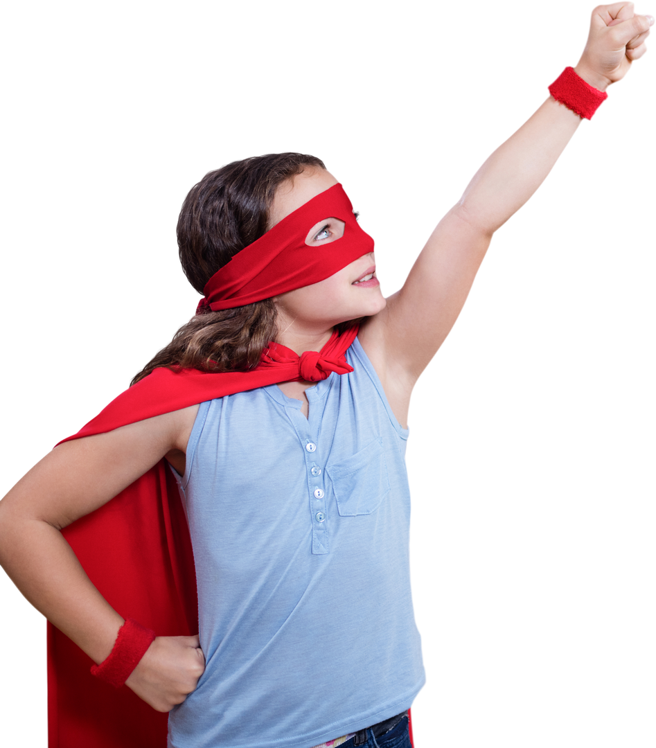 Empowered Child Dressed as Superhero Raising Fist on Transparent Background - Download Free Stock Images Pikwizard.com