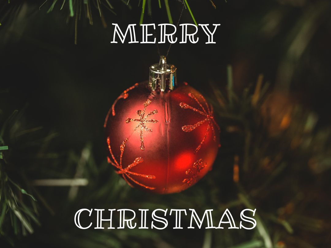 Festive Christmas Ornament on Evergreen Tree