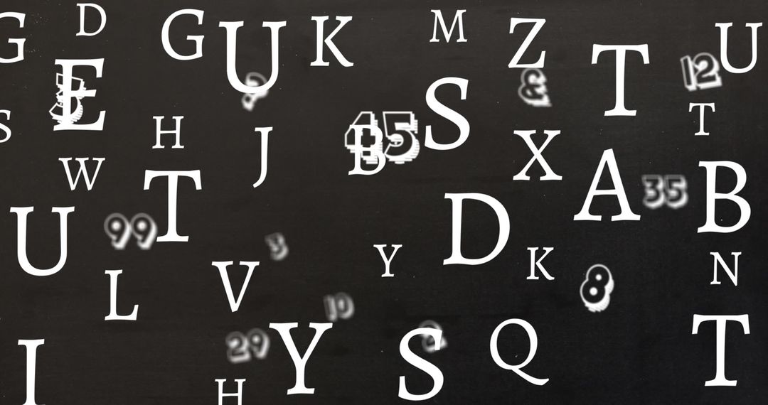 Abstract Alphabets and Numbers Mixed Design On Black Background
