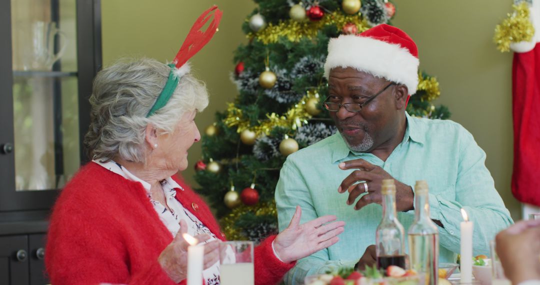 Smiling Seniors Enjoying Holiday Celebration Together - Free Images, Stock Photos and Pictures on Pikwizard.com