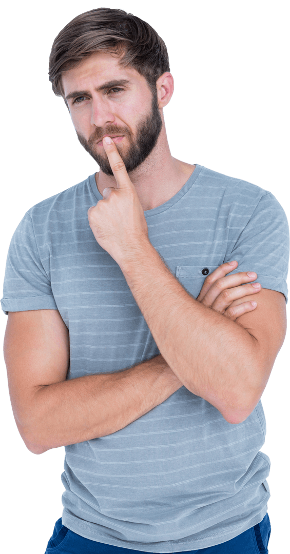 Transparent Thinking Bearded Man Contemplative Pose