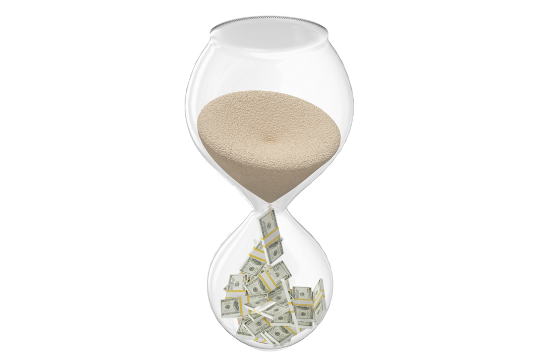 Transparent Hourglass with Sand Flowing to Stack Money - Download Free Stock Images Pikwizard.com