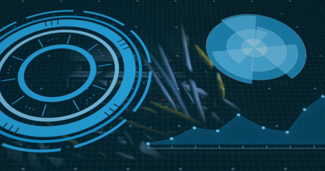 Futuristic Digital Interface with Data Visualizations on Grid Background