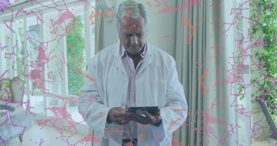 Senior Doctor Using Tablet with Digital Interface in Modern Clinic