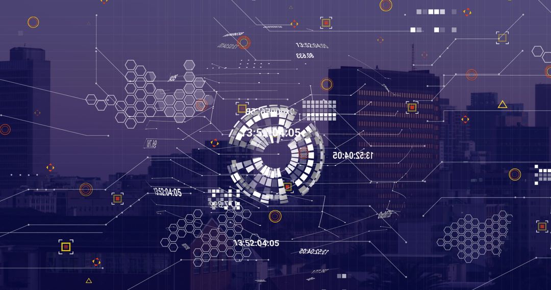 Digital Network and Data Visualization Over Cityscape