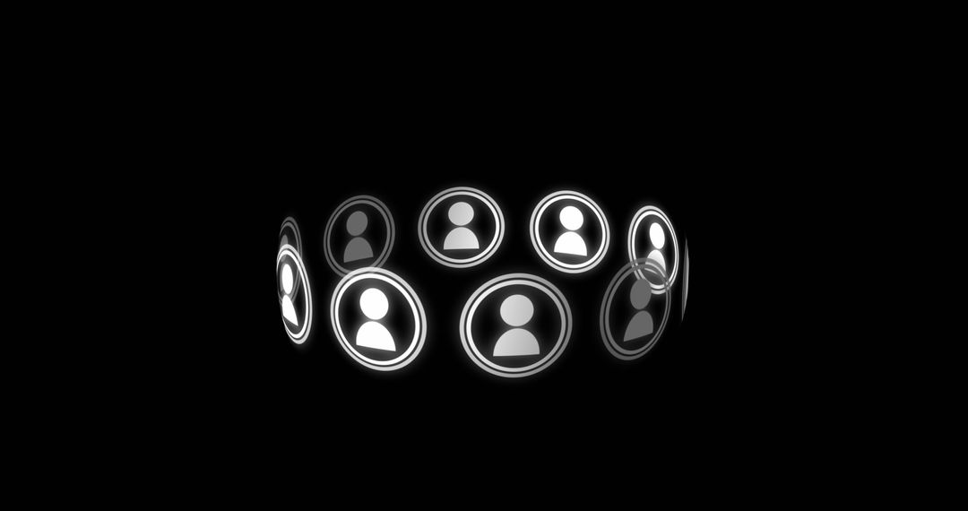 Digital Profile Icons in Circular Arrangement on Black Background