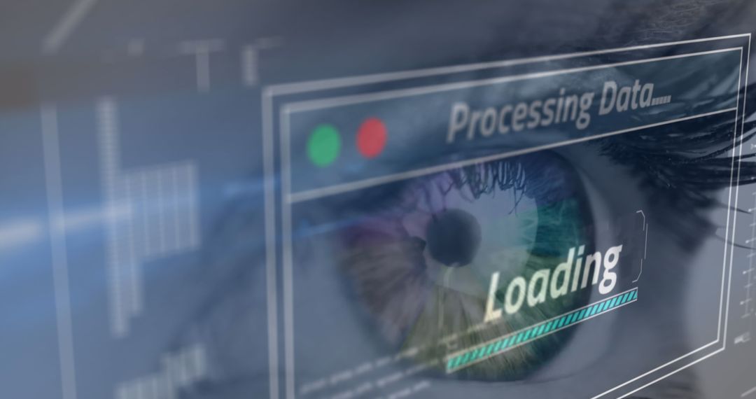 Close-Up of Female Eye with Digital Interface and Loading Screen
